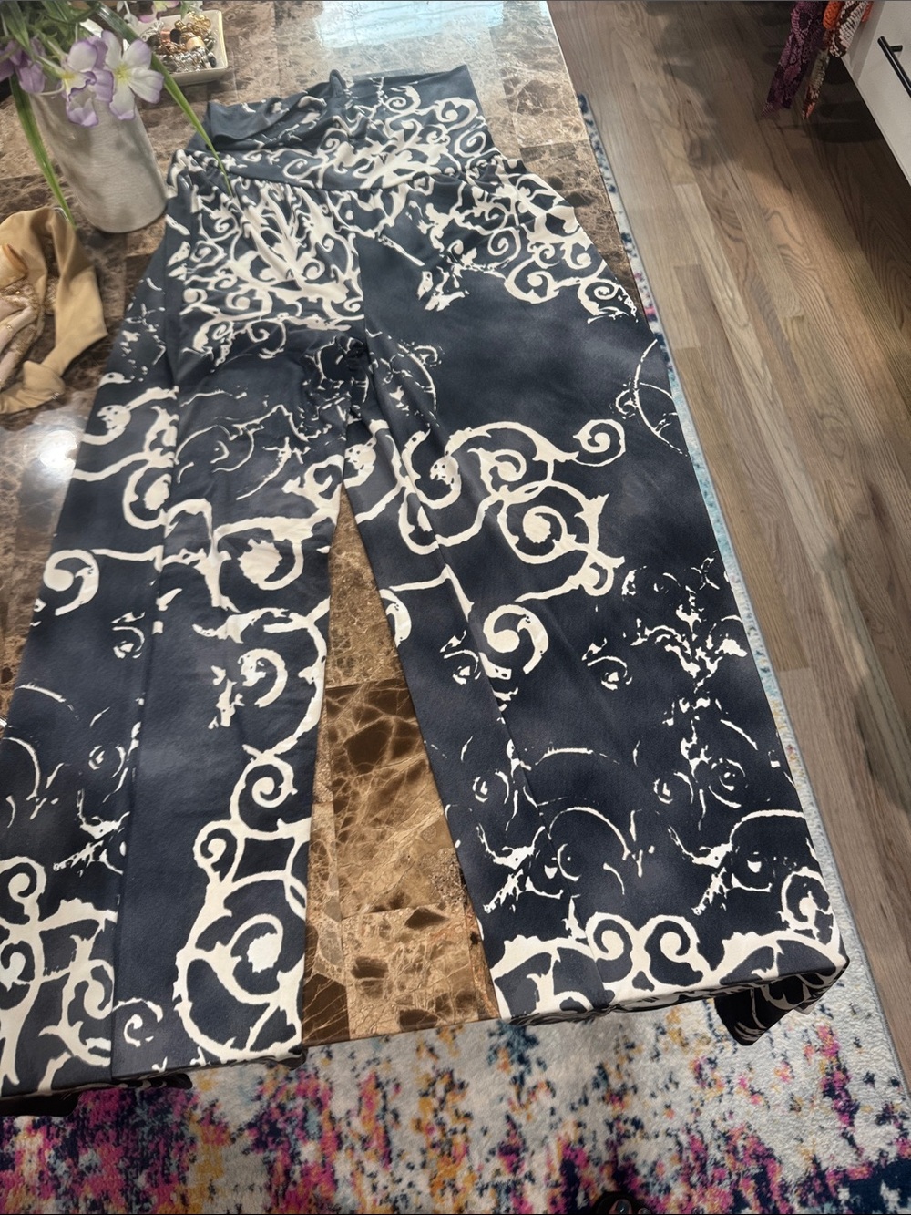 Black & Cream Printed Wide-Leg Women’s  Pants